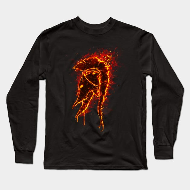 Spartan Helmet logo fire Long Sleeve T-Shirt by chriskar